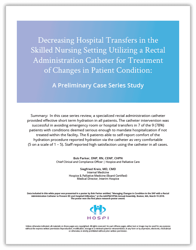 The first page of our Decreasing Hospital Transfers in the Skilled Nursing Setting Utilizing a Rectal Administration Catheter for Treatment of Changes in Patient Condition:  A Preliminary Case Series Study paper
