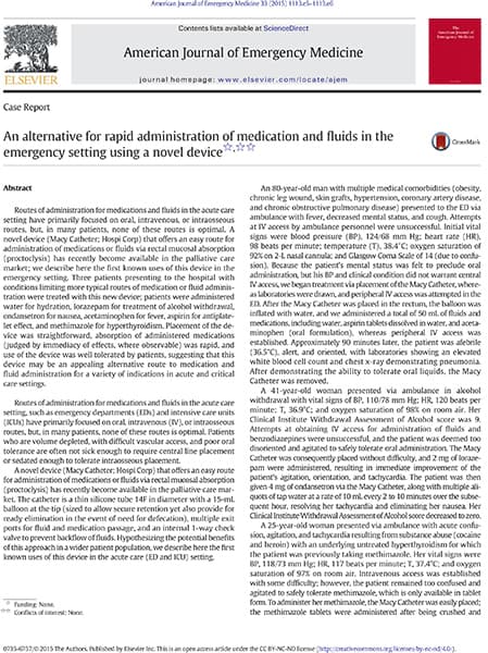 The front page of our A Novel Approach for the Administration of Medications and Fluids in Emergency Scenarios and Settings paper
