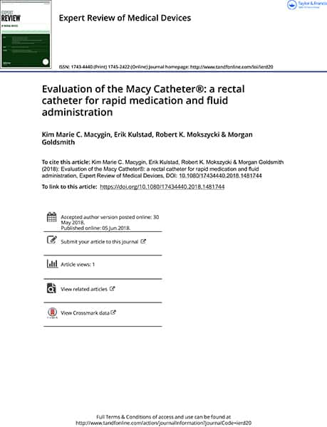 The first page of the Evaluation of the Macy Catheter: a rectal catheter for rapid medication and fluid administration paper