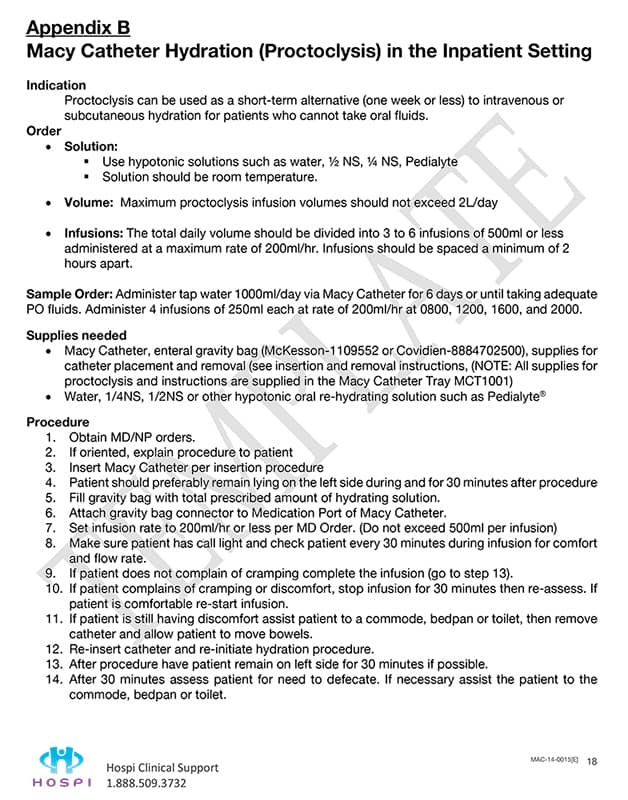 A preview of the Macy Catheter Hydration (Proctoclysis) in the Inpatient Setting document