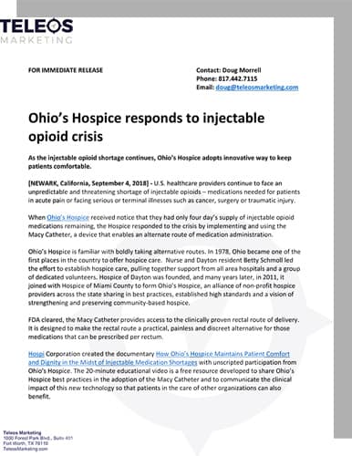 The cover page for the Ohio's Hospice Responds to Injectable Opioid Crisis white paper