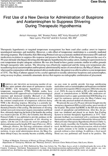 The first page of our Therapeutic Hypothermia and Temperature Management paper