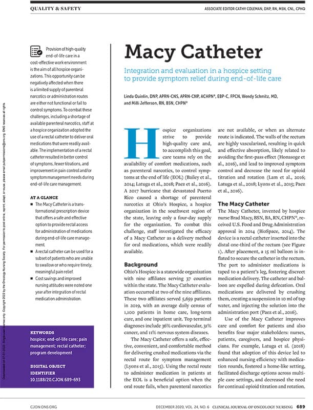 A preview of the Macy Catheter: Integration and Evaluation in a Hospice Setting to Provide Symptom Relief During End-of-Life Care downloadable PDF file