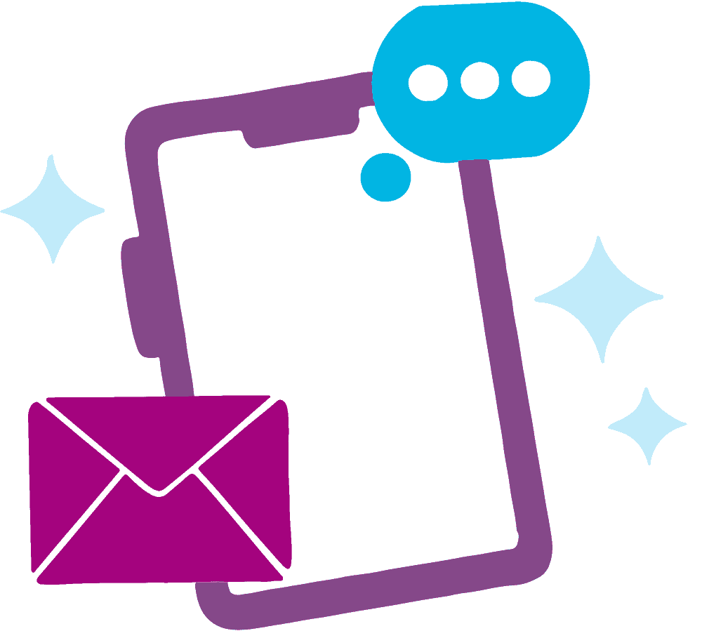 Contact icons with a mobile phone and an envelope