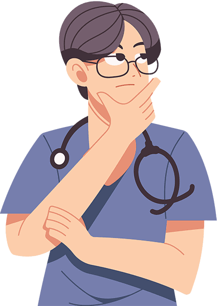 A doctor with his hand on his chin thoughtfully